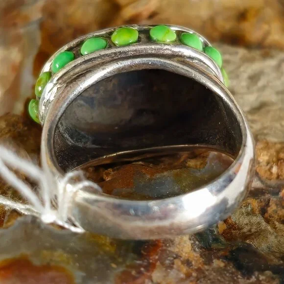 Barse Sterling Silver 925 Bezel Set Blue & Green Turquoise Coral Ring Size 7 - Picture 5 of 8